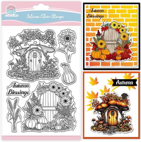 GLOBLELAND Autumn Squirrel Clear Stamps for Card Making Fall Hedgehog Rabbit Silicone Clear Stamp Greetings Transparent Stamps Seal for Thanksgiving DIY Scrapbooking Embossing Photo Album Decor in Saudi Arabia
