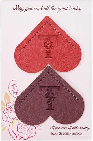 2 Pcs Personalized Gifts Heart Leather Bookmarks, Cute Custom Initial Letter Bookmarks Corner Page Book Marks Reading Accessories Stocking Stuffers for Women Readers Book Lovers Teachers (M) in Saudi Arabia
