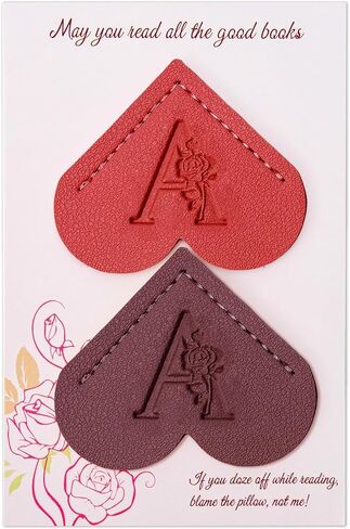 2 Pcs Personalized Gifts Heart Leather Bookmarks, Cute Custom Initial Letter Bookmarks Corner Page Book Marks Reading Accessories Stocking Stuffers for Women Readers Book Lovers Teachers (M) in Saudi Arabia