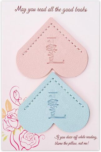 2 Pcs Personalized Gifts Heart Leather Bookmarks, Cute Custom Initial Letter Bookmarks Corner Page Book Marks Reading Accessories Stocking Stuffers for Women Readers Book Lovers Teachers (M) in Saudi Arabia