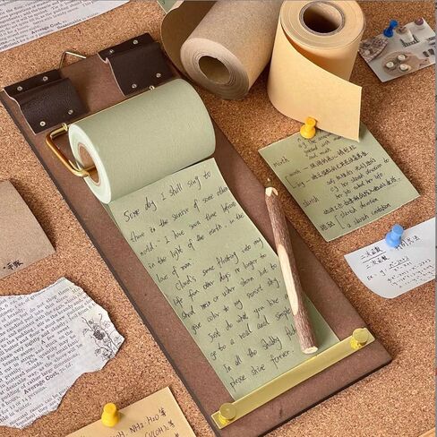 لوحة مذكرات مثبتة على الحائط بتصميم عتيق مع لفة خضراء داكنة طبيعية - مفكرة ذات حافظة ريفية، لوحة كتابة قابلة للتمزيق للملاحظات والقائمة والمطبخ والمقهى وديكور المكتب المنزلي in Kuwait
