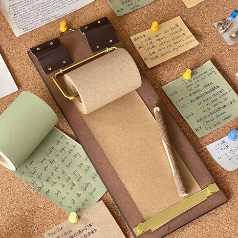 لوحة مذكرات مثبتة على الحائط بتصميم عتيق مع لفة خضراء داكنة طبيعية - مفكرة ذات حافظة ريفية، لوحة كتابة قابلة للتمزيق للملاحظات والقائمة والمطبخ والمقهى وديكور المكتب المنزلي in Kuwait