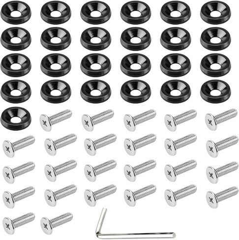 25PCS Car Fenders Bumper Washer Bolts, M6 x 20mm Aluminum Alloy Fastener Kit for Engine Bay Dress Up, 6063 Grade CNC Finishing JDM Washer for Trunk License Plate Frame Headlights (Black) in Saudi Arabia