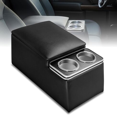 NVS Universal Contractor Truck Center Console Heavy-Duty Bench Seat Organizer with Cup Holders, Padded Armrest Lid & Work Truck Storage - Black in Saudi Arabia