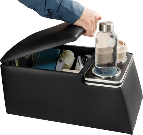 NVS Universal Contractor Truck Center Console Heavy-Duty Bench Seat Organizer with Cup Holders, Padded Armrest Lid & Work Truck Storage - Black in Saudi Arabia