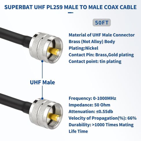 Superbat CB Antenna Cable 3ft RG142 UHF PL259 to PL 259 Coax Cable in Kuwait