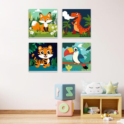 MXJSUA 4 Pack Cute Animals Paint by Numbers Kit with Framed Canvas for Ages 6-12 Kids, Panda Paint by Numbers Kits for Children Beginners, Acrylic Oil Painting for Home Wall Decor Gift (8x8 inch) in Saudi Arabia