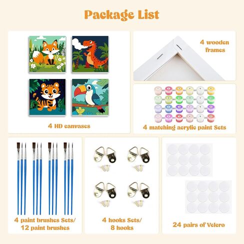 MXJSUA 4 Pack Cute Animals Paint by Numbers Kit with Framed Canvas for Ages 6-12 Kids, Panda Paint by Numbers Kits for Children Beginners, Acrylic Oil Painting for Home Wall Decor Gift (8x8 inch) in Saudi Arabia