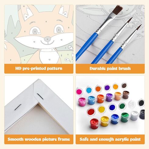 MXJSUA 4 Pack Cute Animals Paint by Numbers Kit with Framed Canvas for Ages 6-12 Kids, Panda Paint by Numbers Kits for Children Beginners, Acrylic Oil Painting for Home Wall Decor Gift (8x8 inch) in Saudi Arabia