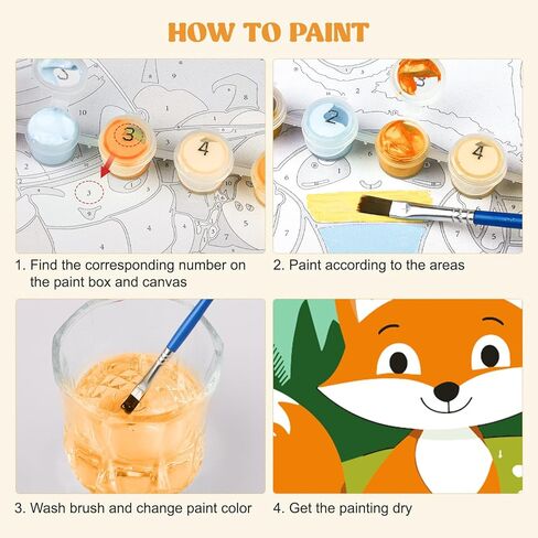 MXJSUA 4 Pack Cute Animals Paint by Numbers Kit with Framed Canvas for Ages 6-12 Kids, Panda Paint by Numbers Kits for Children Beginners, Acrylic Oil Painting for Home Wall Decor Gift (8x8 inch) in Saudi Arabia
