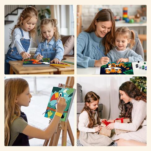 MXJSUA 4 Pack Cute Animals Paint by Numbers Kit with Framed Canvas for Ages 6-12 Kids, Panda Paint by Numbers Kits for Children Beginners, Acrylic Oil Painting for Home Wall Decor Gift (8x8 inch) in Saudi Arabia