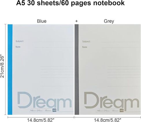2 Pack Composition Notebooks for Work School Supplies, A5 Journaling Notebooks College Ruled, Portable Composition Note Books for Note Taking Supplies, Glue-Bound, 30 Sheets 5.83×8.27In, Gray&Blue in Saudi Arabia