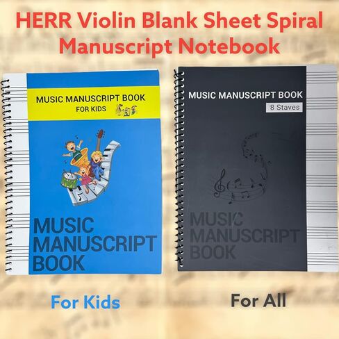 HERR VIOLIN Blank Sheet Music Composition Manuscript Notebook with 100 Pages, Musical Notation Staff Notebook for Kids, 8.5 x 11 Inches Music Spiral Notebook (6 Staves for Kids) in Saudi Arabia