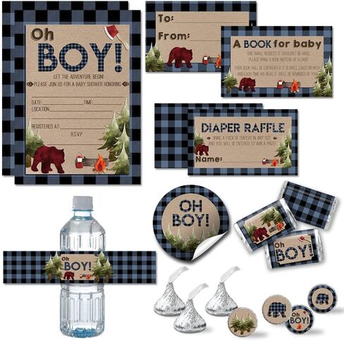 Amanda Creation Baby Under Construction Boy Baby Shower Party Bundle Includes 20 each of Invitations with Envelopes + 4 Different Sizes of Decorative Stickers, Diaper Tickets & Bring a Book Cards in Saudi Arabia