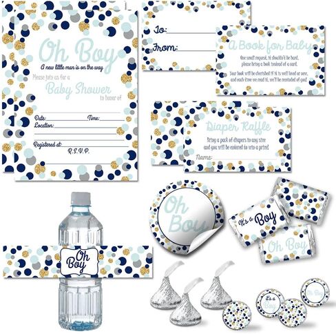 Amanda Creation Baby Under Construction Boy Baby Shower Party Bundle Includes 20 each of Invitations with Envelopes + 4 Different Sizes of Decorative Stickers, Diaper Tickets & Bring a Book Cards in Saudi Arabia