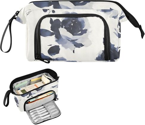 Beautiful Florals Large Pencil Case - Large Capacity Cool Pencil Pouch Portable Handle for School Office Teens Adults in Saudi Arabia