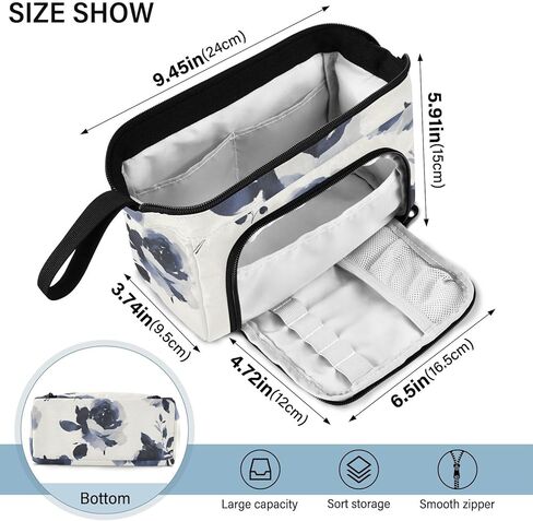 Beautiful Florals Large Pencil Case - Large Capacity Cool Pencil Pouch Portable Handle for School Office Teens Adults in Saudi Arabia