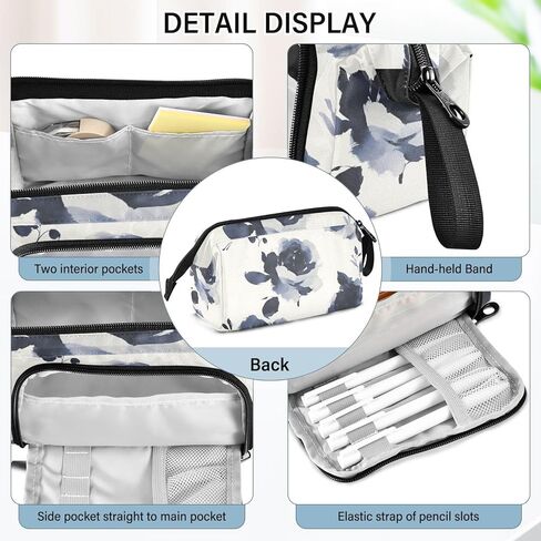 Beautiful Florals Large Pencil Case - Large Capacity Cool Pencil Pouch Portable Handle for School Office Teens Adults in Saudi Arabia