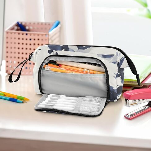 Beautiful Florals Large Pencil Case - Large Capacity Cool Pencil Pouch Portable Handle for School Office Teens Adults in Saudi Arabia