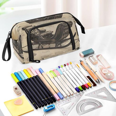 Skateboard Vintage Christmas Large Pencil Case - Large Capacity Cool Pencil Pouch Portable Handle for School Office Teens Adults in Saudi Arabia