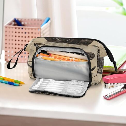 Skateboard Vintage Christmas Large Pencil Case - Large Capacity Cool Pencil Pouch Portable Handle for School Office Teens Adults in Saudi Arabia