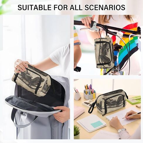 Skateboard Vintage Christmas Large Pencil Case - Large Capacity Cool Pencil Pouch Portable Handle for School Office Teens Adults in Saudi Arabia