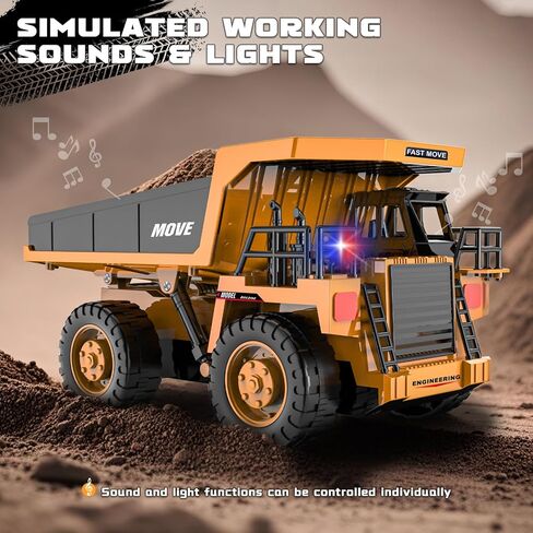 Remote Control Dump Truck Toy, 13-Channel Rc Construction Vehicles with Metal Bed & Light, 2.4GHz RC Truck for Kids Boys Christmas Birthday Gifts Ages 3+ in Saudi Arabia
