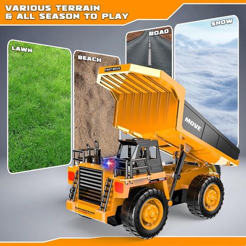 Remote Control Dump Truck Toy, 13-Channel Rc Construction Vehicles with Metal Bed & Light, 2.4GHz RC Truck for Kids Boys Christmas Birthday Gifts Ages 3+ in Saudi Arabia