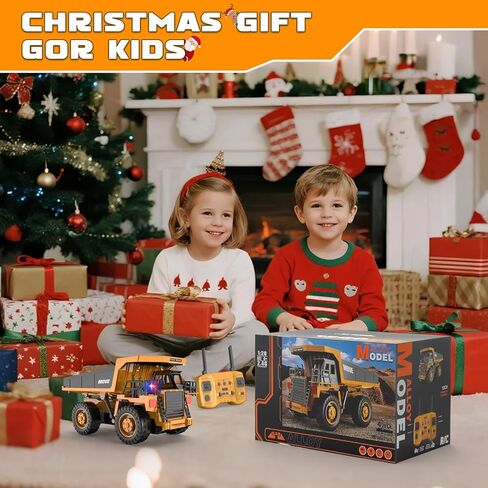 Remote Control Dump Truck Toy, 13-Channel Rc Construction Vehicles with Metal Bed & Light, 2.4GHz RC Truck for Kids Boys Christmas Birthday Gifts Ages 3+ in Saudi Arabia