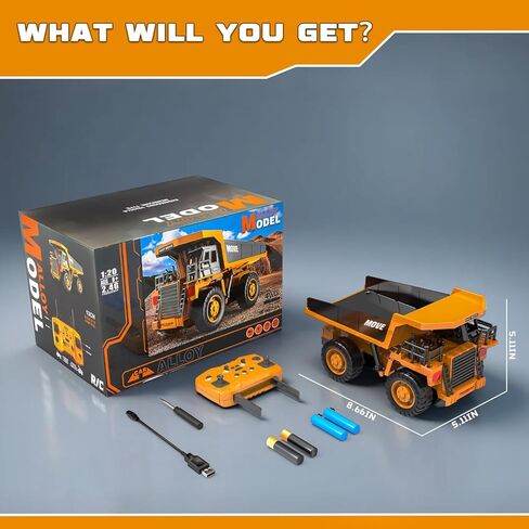 Remote Control Dump Truck Toy, 13-Channel Rc Construction Vehicles with Metal Bed & Light, 2.4GHz RC Truck for Kids Boys Christmas Birthday Gifts Ages 3+ in Saudi Arabia