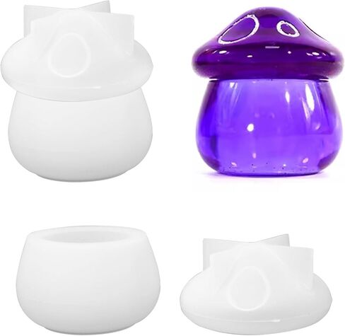 1PCS Mushroom Jars Silicone Molds Cute Cartoon Resin Jar Silicone Molds Creative Craft Bottle Molds with Lid for DIY Candy Container Jewelry Box Candle Holder Making in Saudi Arabia