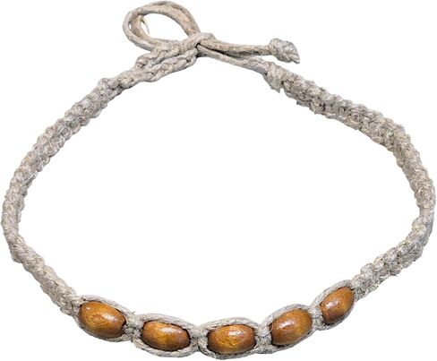 BlueRica Hemp Choker Necklace with Brown Wood Beads in Kuwait