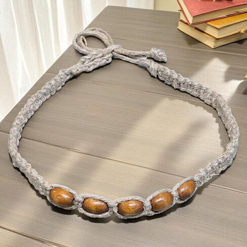 BlueRica Hemp Choker Necklace with Brown Wood Beads in Kuwait