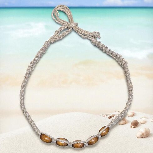 BlueRica Hemp Choker Necklace with Brown Wood Beads in Kuwait