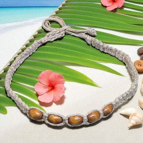 BlueRica Hemp Choker Necklace with Brown Wood Beads in Kuwait