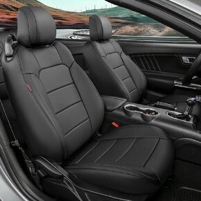 أغطية مقاعد جلدية من Coverdream Mustang تناسب 2015-2025 2026 Ford Mustang Coupe، خلفي مع مسند ظهر مقسم، مغطى بالكامل، واقي مقعد سيارة مقاوم للماء متوافق مع الوسادة الهوائية (مجموعة كاملة، أسود/أحمر) in Kuwait