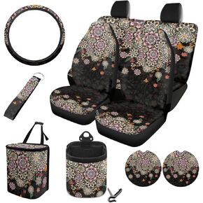 أغطية مقاعد السيارة القبلية من أزتيك مجموعة كاملة مع غطاء عجلة القيادة للنساء صندوق تخزين فتحة تهوية السيارة العالمية وحقيبة القمامة ووسائد الأكواب وسلسلة مفاتيح لسيارات الدفع الرباعي فان سيدان in Kuwait