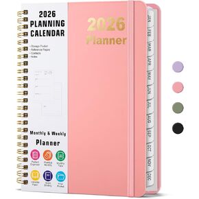 مخطط Timart 2026، مخطط أسبوعي وشهري، يناير 2026 - ديسمبر 2026 كتاب جدول الأعمال، غلاف فني 2026 كتاب مخطط التقويم مع علامات التبويب، جيب داخلي للنساء، مثالي للوازم المنزلية المدرسية المكتبية، A5 (6.3 بوصة × 8.5 بوصة)-وردي in Kuwait