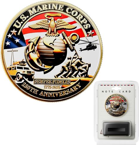 US Marine Corps 250th Anniversary Coin 1.77" Zinc Alloy High-Relief Collectible with Gift Box, Protective Capsule, Display Stand & Info Card – USMC 250th Birthday Commemorative Keepsake (Marine Corps) in Saudi Arabia