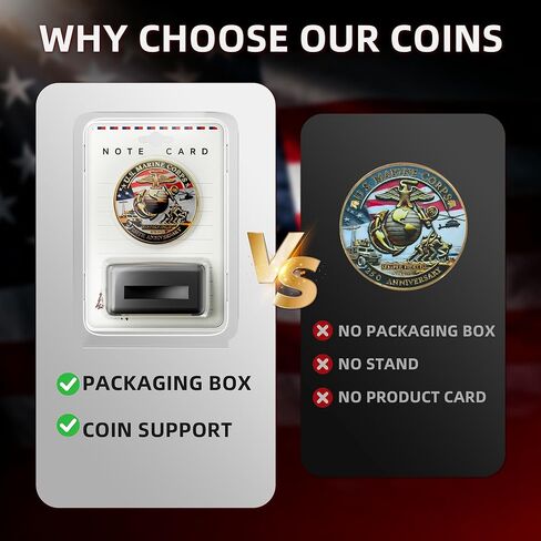 US Marine Corps 250th Anniversary Coin 1.77" Zinc Alloy High-Relief Collectible with Gift Box, Protective Capsule, Display Stand & Info Card – USMC 250th Birthday Commemorative Keepsake (Marine Corps) in Saudi Arabia