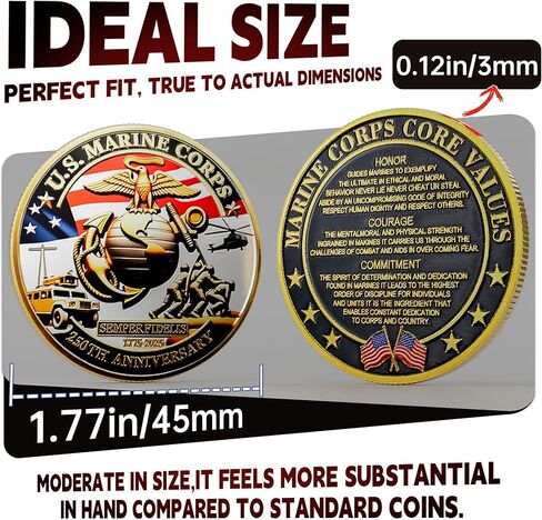 US Marine Corps 250th Anniversary Coin 1.77" Zinc Alloy High-Relief Collectible with Gift Box, Protective Capsule, Display Stand & Info Card – USMC 250th Birthday Commemorative Keepsake (Marine Corps) in Saudi Arabia