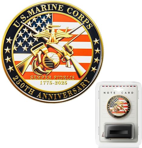 US Marine Corps 250th Anniversary Coin 1.77" Zinc Alloy High-Relief Collectible with Gift Box, Protective Capsule, Display Stand & Info Card – USMC 250th Birthday Commemorative Keepsake (Marine Corps) in Saudi Arabia