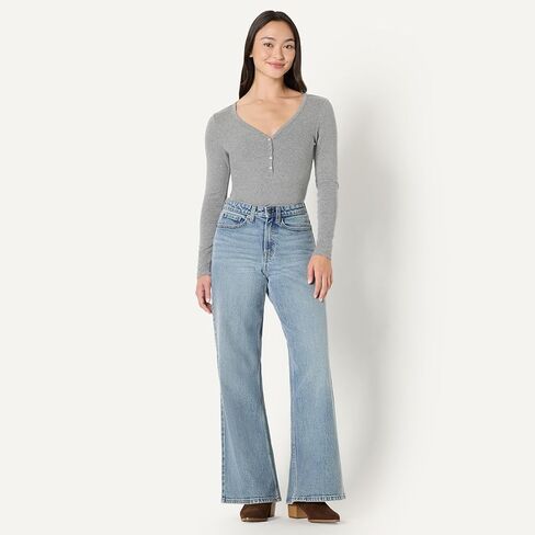 Amazon Essentials Women's Ribbed Knit Long Sleeve Henley Slim Fit T-Shirt in Kuwait