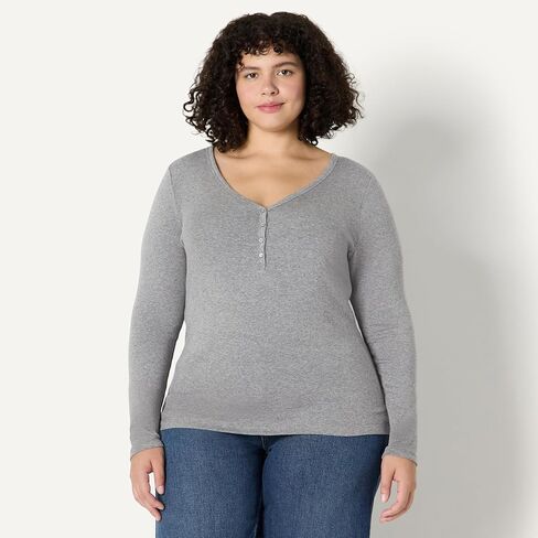 Amazon Essentials Women's Ribbed Knit Long Sleeve Henley Slim Fit T-Shirt in Kuwait