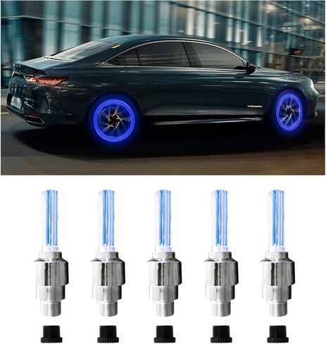 6 قطع من مصابيح LED لعجلات الإطارات، مصباح غطاء صمام عجلة الإطارات المقاوم للماء مع بطارية، أضواء تزيين إطارات LED عالمية للسيارات وصناديق السيارات والدراجات النارية (أصفر) in Kuwait