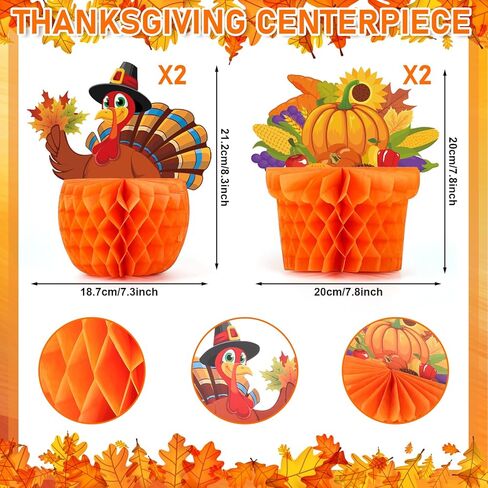 4 Pack Large Thanksgiving Honeycomb Turkey Centerpiece Thanksgiving Table Decor Fall Harvest Pumpkin Turkey Figure Honeycomb Standing Decorations for Fall Home Kitchen Tabletop Decor in Saudi Arabia