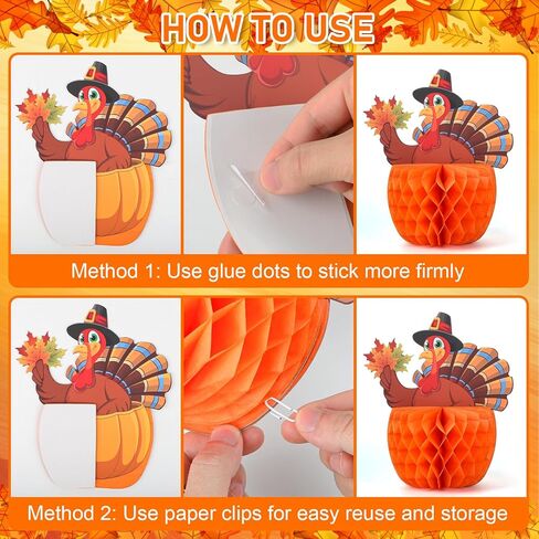 4 Pack Large Thanksgiving Honeycomb Turkey Centerpiece Thanksgiving Table Decor Fall Harvest Pumpkin Turkey Figure Honeycomb Standing Decorations for Fall Home Kitchen Tabletop Decor in Saudi Arabia