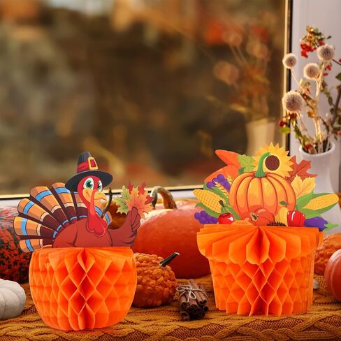 4 Pack Large Thanksgiving Honeycomb Turkey Centerpiece Thanksgiving Table Decor Fall Harvest Pumpkin Turkey Figure Honeycomb Standing Decorations for Fall Home Kitchen Tabletop Decor in Saudi Arabia