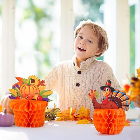 4 Pack Large Thanksgiving Honeycomb Turkey Centerpiece Thanksgiving Table Decor Fall Harvest Pumpkin Turkey Figure Honeycomb Standing Decorations for Fall Home Kitchen Tabletop Decor in Saudi Arabia