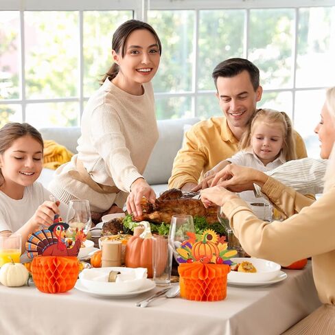 4 Pack Large Thanksgiving Honeycomb Turkey Centerpiece Thanksgiving Table Decor Fall Harvest Pumpkin Turkey Figure Honeycomb Standing Decorations for Fall Home Kitchen Tabletop Decor in Saudi Arabia